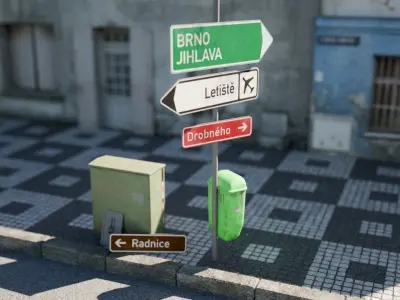 Czech road signs pack - Misc 2 Low-poly 3D model