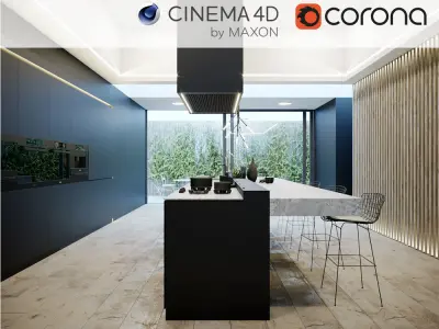  Corona C4D Scene files - 4 x Kitchen Scenes 3D Model Pack