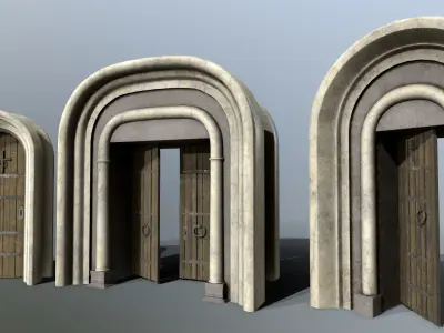 Medieval Door Set Low-poly 3D model