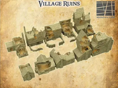 Modular Village Ruins Tabletop Terrain 28 MM 3D print model