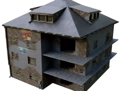 Urban City building 03 Low poly two versions Low-poly 3D model