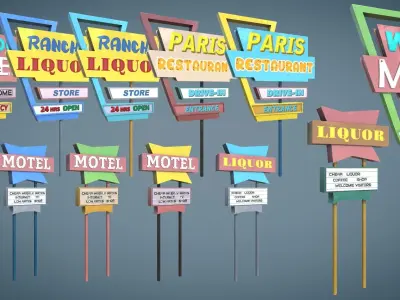 Signages Props Low-poly 3D model