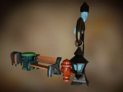 Stylized street scene essentials pack 3D model