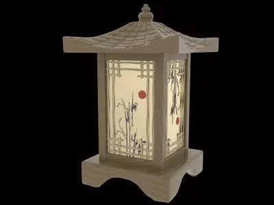 Chinese wooden table lamp Low-poly 3D model