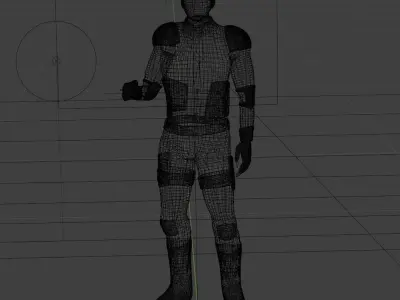 Superhero 3D model man in suit holding flashlight Low-poly 3D model