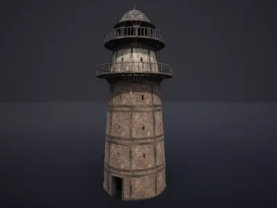 LIGHTHOUSE WATCHTOWER TOWER FORT MEDIEVAL AAA SHORE BEACON Low-poly 3D model