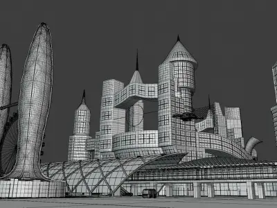 Future city with maglev 2023 3D model