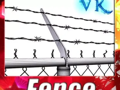 Chainlink fence Barbed wire High detail 3D model