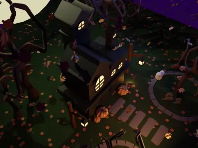 Spooky halloween castle Low-poly 3D model