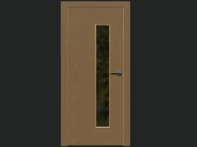 Vertical Glass Pane Wooden Door 3D model