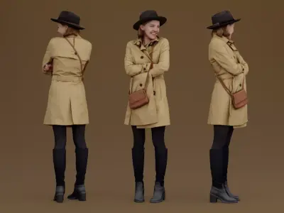 Smiling Girl in a Raincoat 3D model