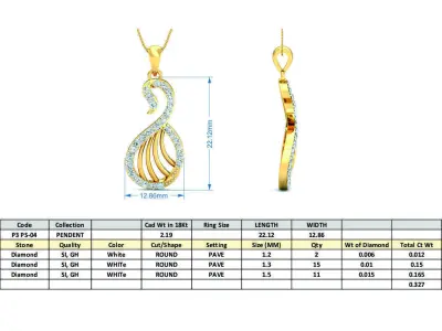 Yellow gold diamond pendent-P3 PS-04 3D print model