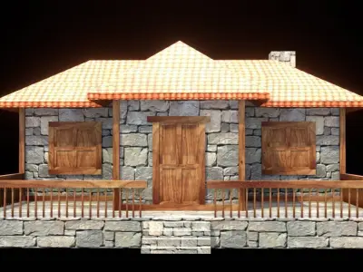 medieval house low poly village town residential game ready 17 Low-poly 3D model