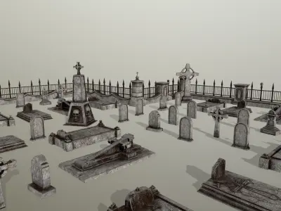 tombstone set two tombstones Low-poly 3D model