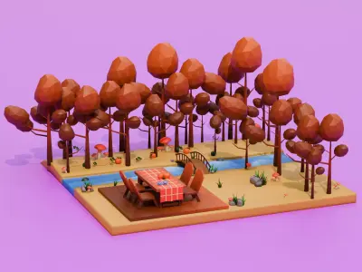 Autumn Low Poly Nature Scene Low-poly 3D model