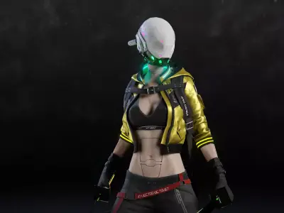 Futuristic Cyberpunk Samurai Girl - Rigged 3D model