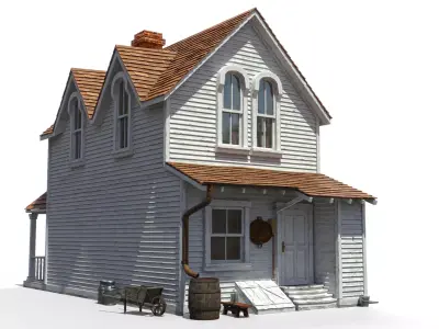 Old Countryside House With Interior Low-poly 3D model