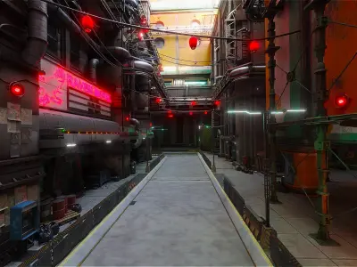Cyberpunk Futuristic Sci-Fi Street Scene 3D model