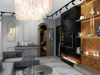 Living Room and Kitchen 3D model