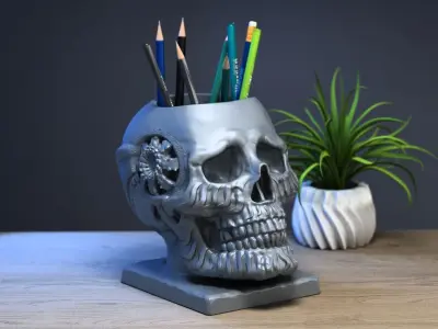 Robot Skull pen holder  Cyborg pen holder 3D print model purchase