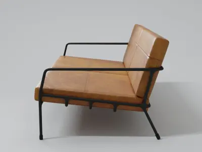 Designer 2 seat couch with light leather cushions 3D Model 3D model