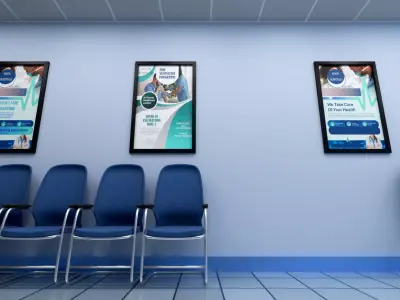 New Hospital Corridor with Lighting and chairs Low-poly 3D model