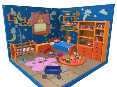 Isometric cartoon children room 03 3D model