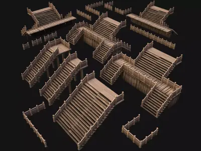 Stairs and Fences Medieval Pack Low-poly 3D model