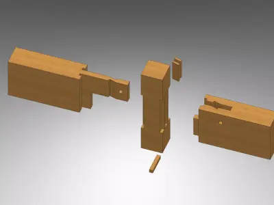 Sao Tsugi - 3 elements - Classical Japanese Wood Joint  Free 3D model