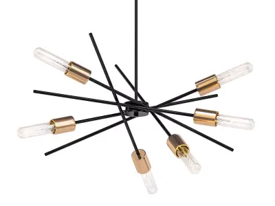 Astra 6 modern chandelier with brass and gold accents 3D model