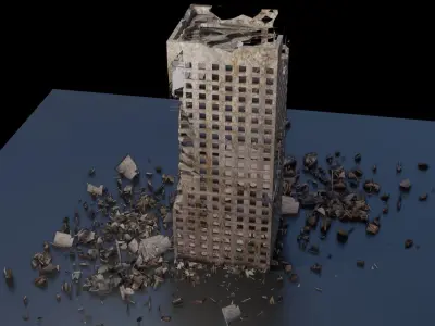 Destroyed building Low-poly 3D model 13