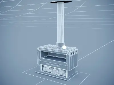 Fireplace wood burning stove Low-poly 3D model