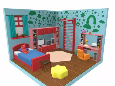 Isometric cartoon children room 10 3D model