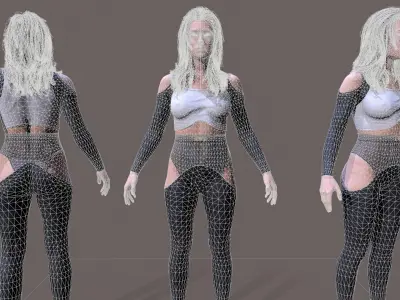 Cyberpunk lady Low-poly 3D model