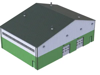 Industrial Building 13 Green Low-poly 3D model