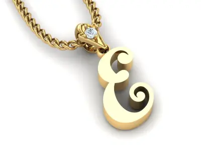 Light Gold Fancy Font Pendant E 3D print model