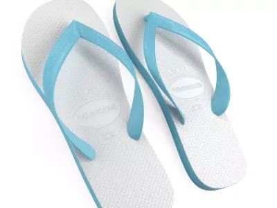 Traditional White and Light Blue Havaianas - Realist Flip Flops Low-poly 3D model