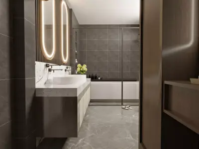 Grey bathroom interior Scene  3D model