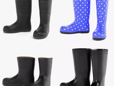 Rubber Gum Boots Collection - 4 Pairs of Rain Boots 3D Model Pack