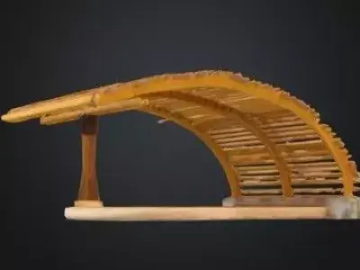 Rustic Organic Cantilever Pavilion Woven Timber Shelter Low-poly 3D model