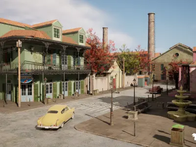 French Quarter Street Environment Low-poly 3D model