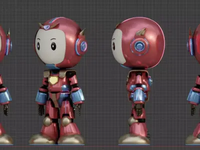 Cute Cartoon Robot 3D Character Animation Low-poly 3D model