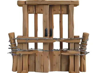 Stylized Wooden Barbed Wire Gate Low-poly 3D model