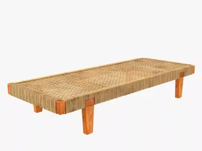 Mexican Wood and Cane Bench or Daybed 3D model