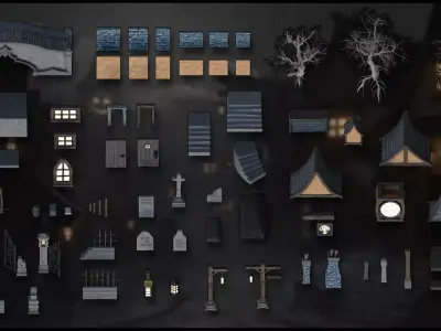 3DT Haunted Village Modular Asset Pack Low-poly 3D model