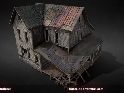 Destroyed house Low-poly 3D model