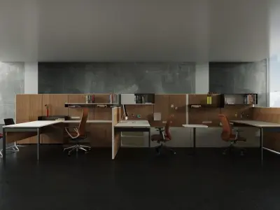 Modern Office Table and Chair Set 3D Model Scene set2 3D model