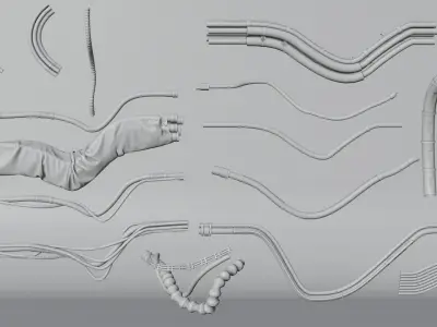 Pipes and wires asset pack Low-poly 3D model