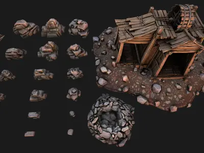 Medieval Stone Ore Mine Low-poly 3D model