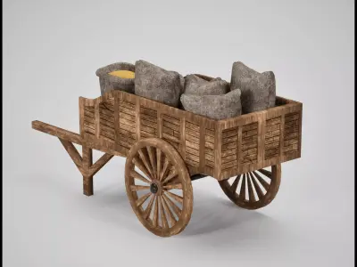 Medieval Cart with Grain Sacks  Game Ready 3D Asset Low-poly 3D model